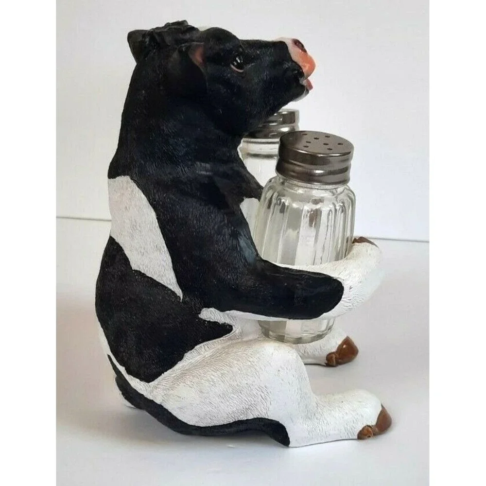 Cow Salt & Pepper Shaker Holder Set Black White Holstein Resin Farmhouse HD25971